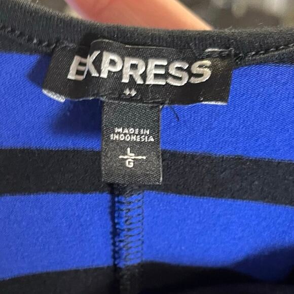 Express Blue and Black Striped Fit & Flare Dress 3/4 Sleeve Scoop Neck L - Picture 6 of 6